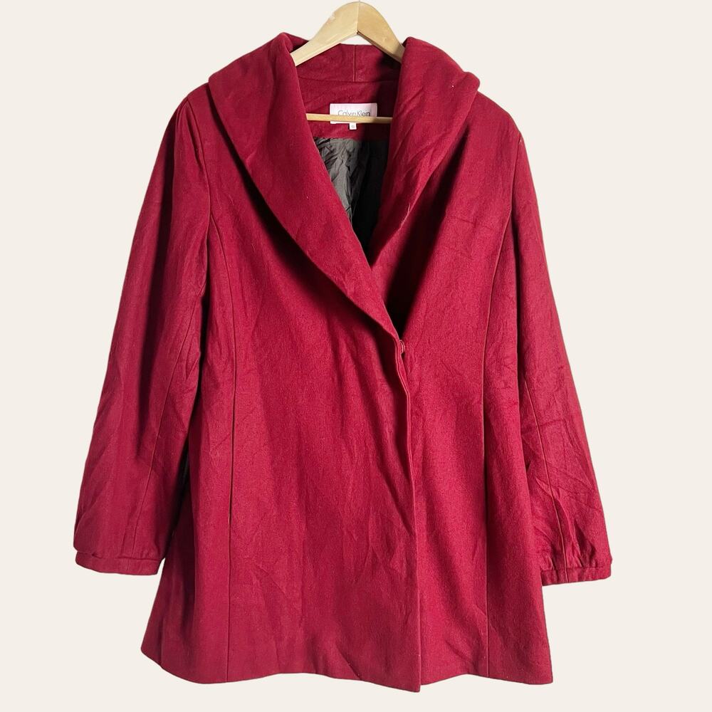 Calvin Klein Women’s Red Wool Blend Shawl Collar Coat Size 12